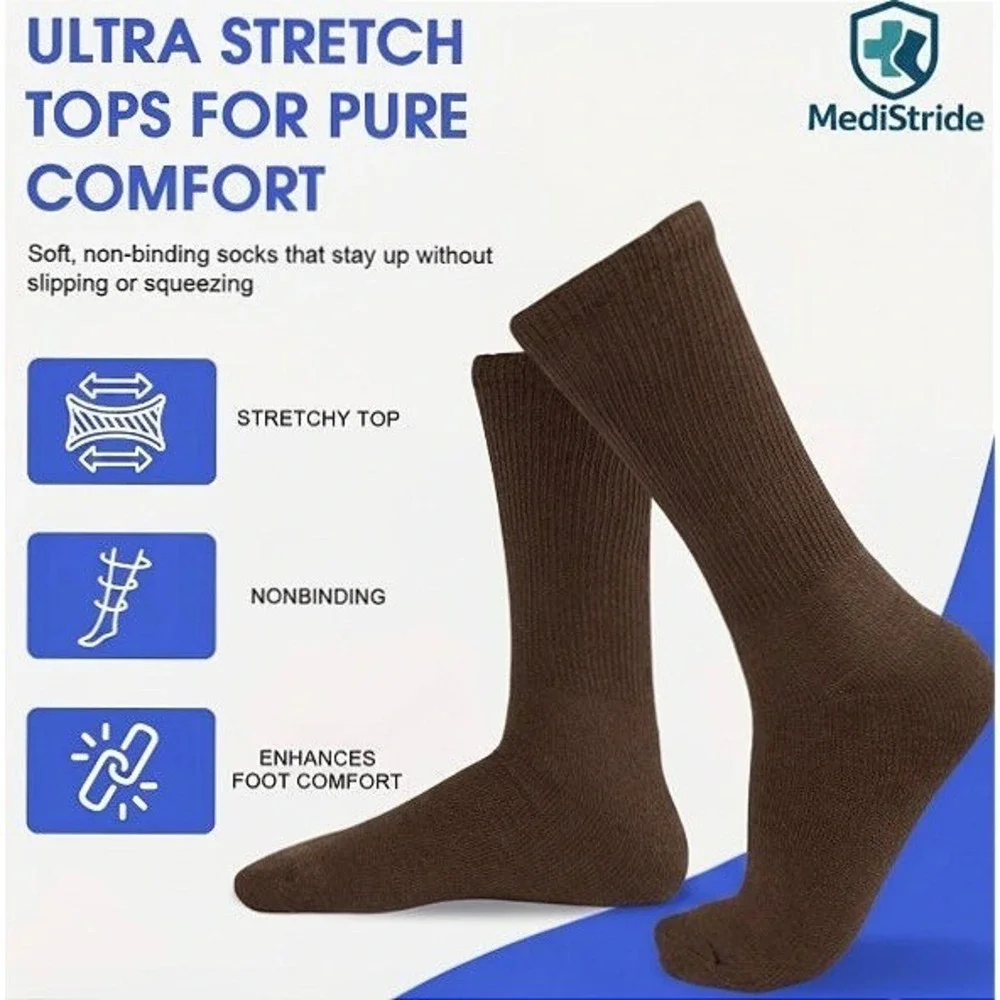 Medistride Non-Binding Diabetic Circulatory Brown Socks 10-13 Neuropathy 3 Pairs